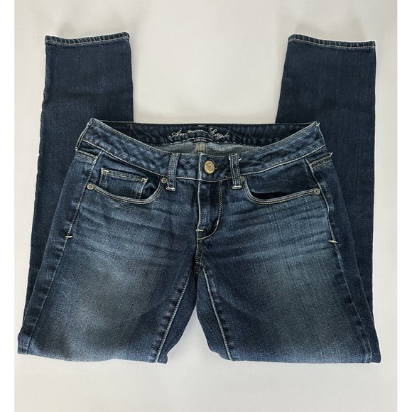 American Eagle Jeans Womens 2 Short Blue Mid Rise Stretch straight leg Denim - Picture 2 of 7